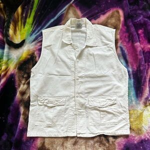 ♈️Aries & Taurus ♉️ Drawstrings White Sleeveless Cotton Button-Down Vest